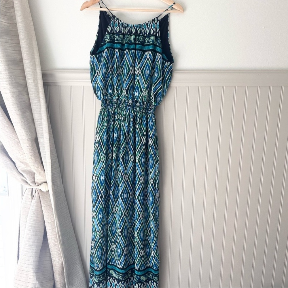 Teal Geometric Maxi Dress 6 petite Enfocus Studio